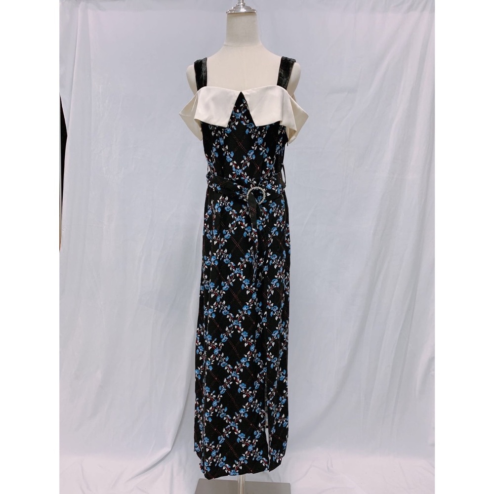 RIXO CHLOE FLORAL BLACK MIDI DRESS Size L - Picture 2 of 6